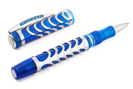 Visconti Skeleton blue palladium trim roller pen
