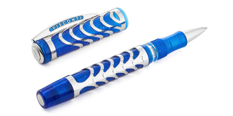 Visconti Skeleton blue palladium trim roller pen