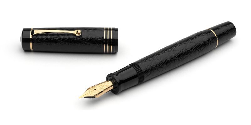 Leonardo Officina Italiana Audace Guillochè Art Nouveau Black nib 6mm gold trim fountain pen